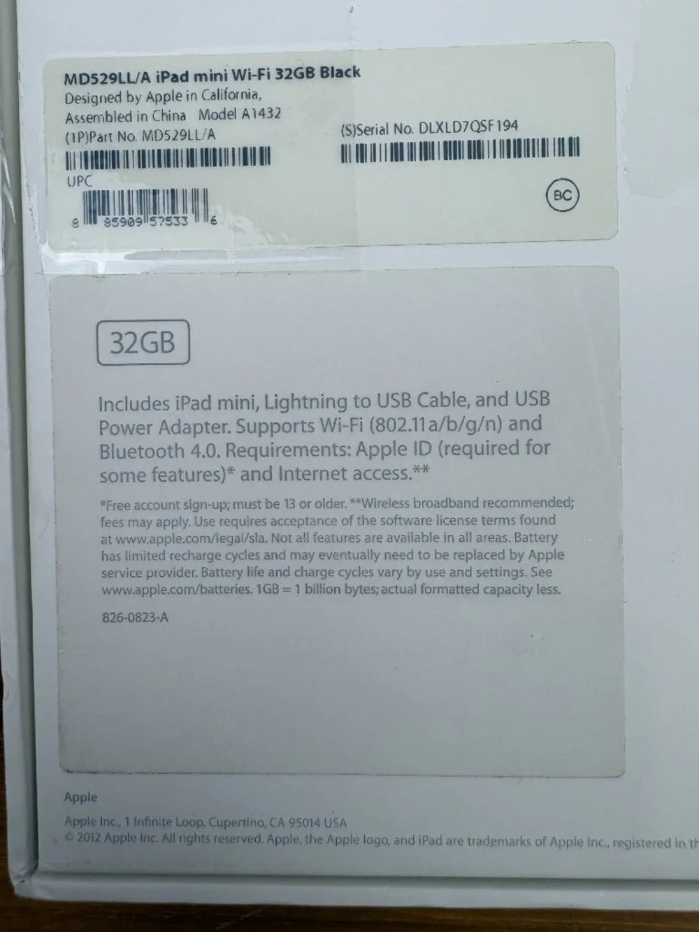 Apple iPad mini 1st Generation Model Number: A1432